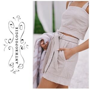NWOT Anthropologie Flat White 100% sand cotton gauze belted shorts set
